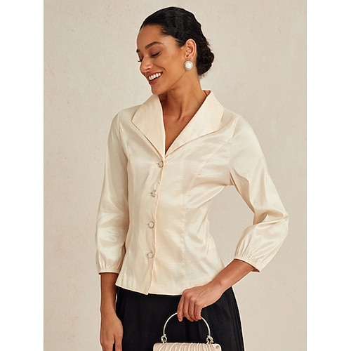  Mulheres Blusa Tops elegantes Tops de noite Elegante à moda Trabalho Decote V Convidado do casamento Trabalho Roupa de Trabalho Bege Primavera Outono Inverno