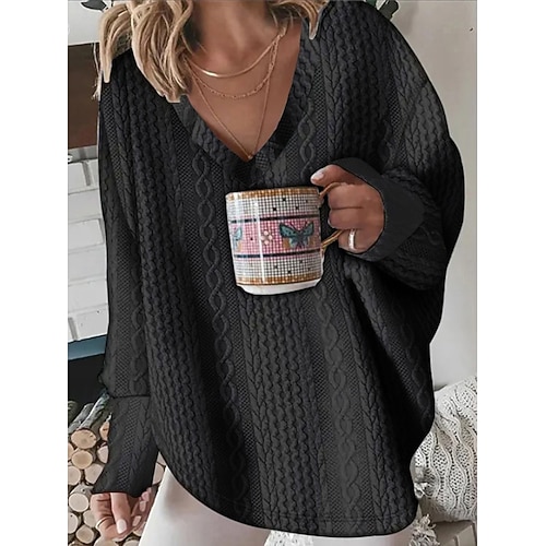  Femmes Pull Cardigan Mode Streetwear Quotidien Couleur Unie Côtelé Col en V Tricoté manche longue Hauts Longs Tricoter Fête Sortir Week-end Noir Blanche Automne Hiver