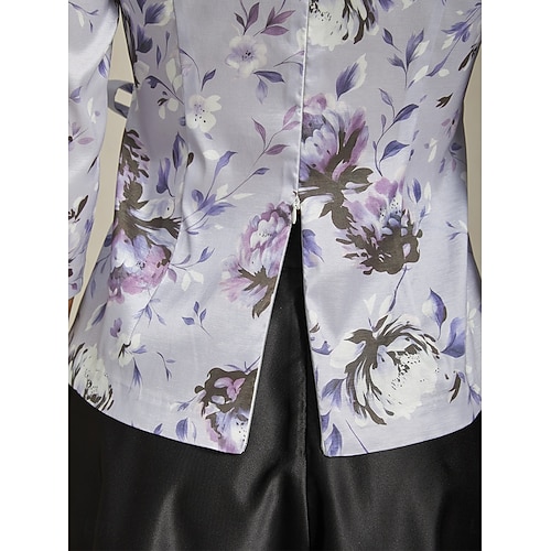  Dame Dressy topper Blomstret Elegant Årgang Bryllup 3/4 ermer V-hals Vanlige topper Bryllupsgjest Festkveldsklær Lys Lilla Vår, Høst, Vinter, Sommer