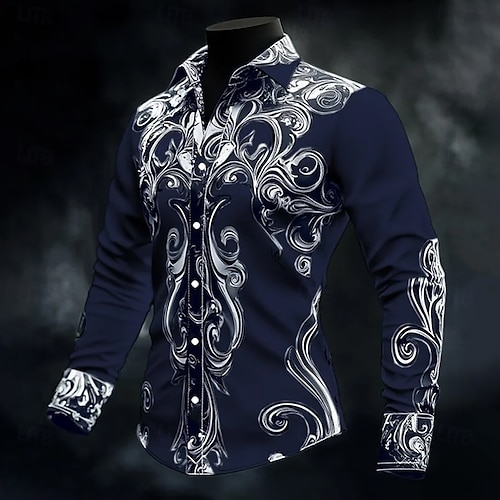  Hombre Geométrico Volutas Traje de Halloween Camisa Abotonar la camisa Camisa de vestir informal Manga Larga Estilo gótico oscuro Vacaciones Diario Ropa de calle Verano Primavera Cuello Vuelto