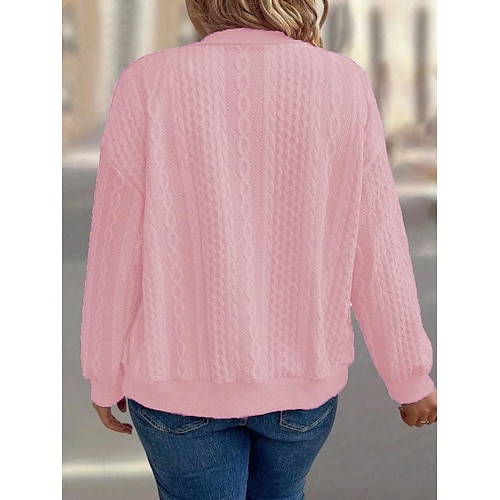  Dame Teksturert genser Gensere Zip Up sweatshirts عادي Gatemote Fritid Langermet Crew-hals Vanlige topper Gate Ferie Lomme Svart Hvit Rosa Rød Lilla Høst Vinter