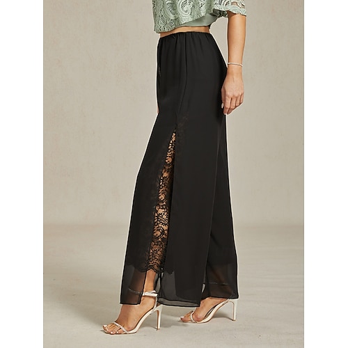  Damskie Spodnie szerokie nogawki Typu Chino Elegancja Urlop Moda Pełna długość Wysoka talia Jednokolorowe Elastyczny Ślub Urlop Impreza / bankiet Czarny Lato Wiosna Jesień Luźna