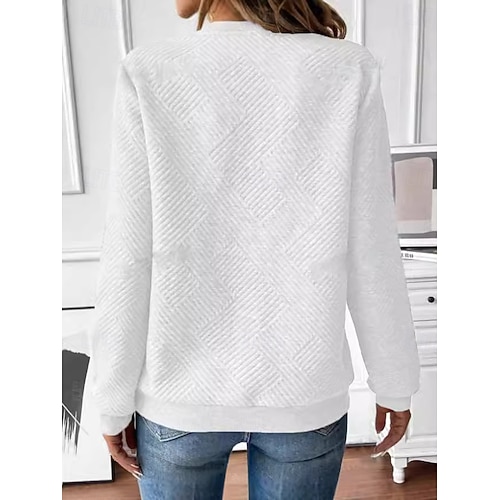  Mulheres Moletom com textura Pullover Tecido Roupa de rua Casual Confortável Manga Longa Decote V Tops regulares Rua Feriado Para Noite Meio zíper, um quarto de zíper Quarter Zip Preto Branco Rosa