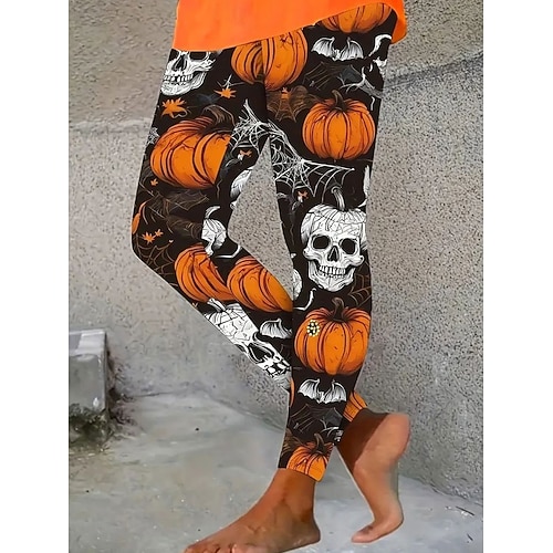  Dámské Legíny prázdniny Vinobraní Módní Po kotníky Vysoký pasPantsHalloween Grafika Dýně předvečer Všech svatých Potisk Yumuşak Prodyšné Elastické Dovolená ulice Ležérní Černá Bílá Žlutá Oranžová