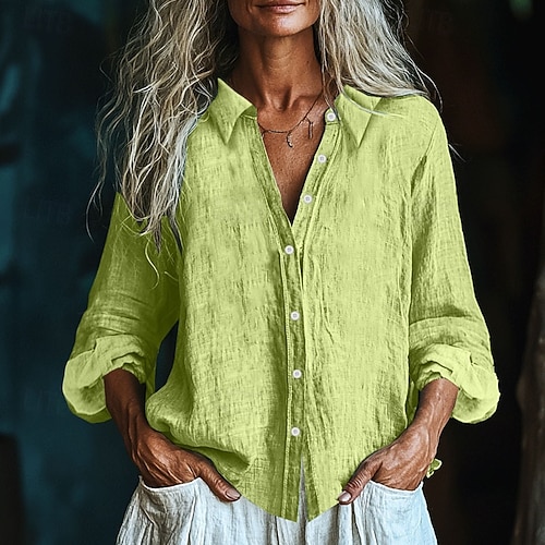  Pentru femei Cămașă Bluză texturată Cămăși inspirate din in Bluză Simplu Modern Casual Manșon Lung Guler Cămașă Topuri obișnuite Zilnic Concediu Ieșire Nasturi Negru Alb Galben Roz Îmbujorat Roșu Vin