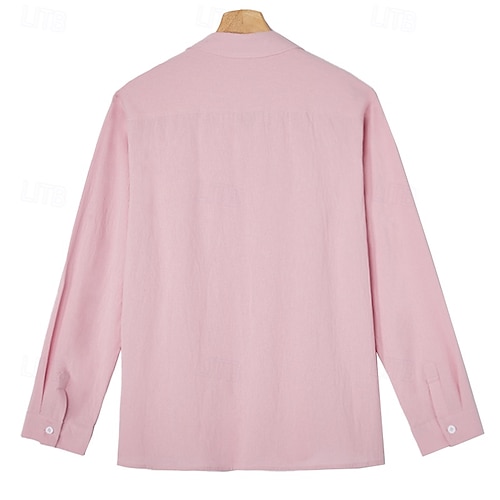  Herren Leinenhemd Freizeithemd Strandhemd Knopfhemd Hemden zum Herausstecken Einfach Urlaub Kreuzfahrt Schwarz Weiß Rosa Marineblau Langarm Revers Frühling & Sommer Bekleidung Basic