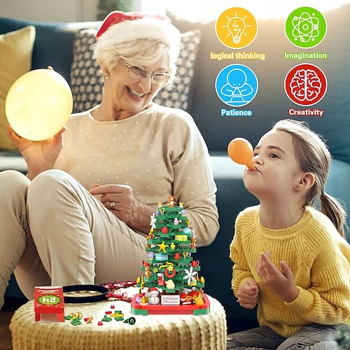  לוח שנה של אבני בניין לעץ חג המולד עם תאורת LED, לוח שנה ספירה לאחור של קופסת מתנה לחג המולד, אבני בניין ל-24 ימים לילדים מתנות יצירתיות למבוגרים בני נוער בנות