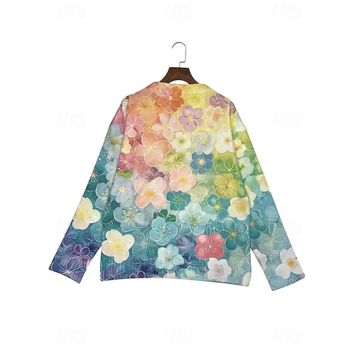  Cardigan da donna maglione femminile Giornaliero Floreale Grafica Coste Girocollo Bottoni Stampa Maniche Lunghe Lunghe Top Maglia Esterno Fine settimana Blu Autunno Inverno