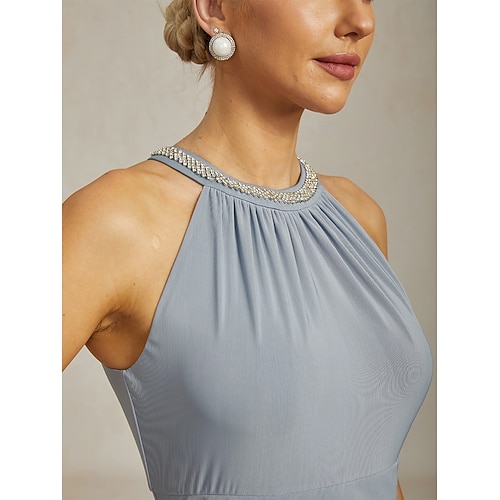  Pentru femei Rochie Maxi Rochie teacă Elegant Petrecere cocktail Culoare solidă Fără manșon Stil Nautic Albastru Prăfuit Vară