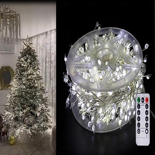 luzes cintilantes para árvore de natal, corda de fogos de artifício de fio de cobre, iluminação de natal atmosférica, led em cascata para árvore