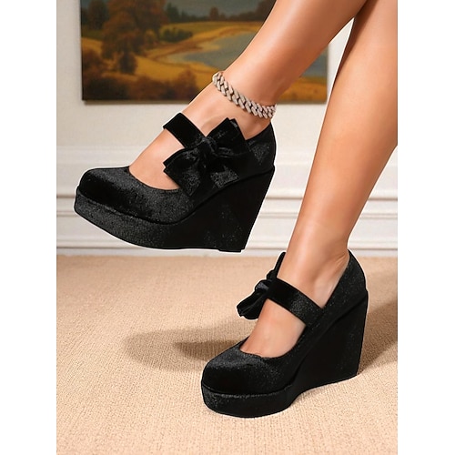green emerald velvet dress Women dress wedge shoes- Fisher-4 – SHooz Club main image 0