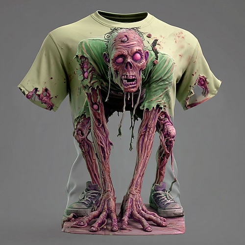  Mindszentek napja Férfi 3D nyomtatás Zombik 3D Póló Rövid ujjú póló 3D nyomtatás Terített nyak Ing Túlzott Dizájn Borzalom Parti Utca Szabadság Sárga Medence Bíbor Nyár Tavasz Minden évszak Ruházat S