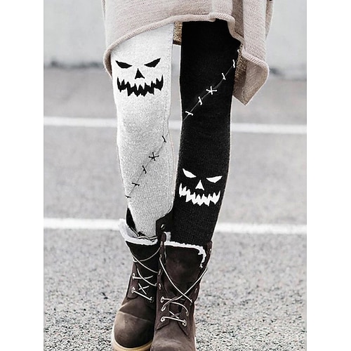  Dam Byxor Damasker Mysiga leggings Streetwear Ledigt Fullängd Hög midjaPantsHalloween Pumpa Elastisk midja Mönster Mateial som andas Bekväm Elastisk Semester Gata Dagliga kläder Vit Purpur Orange