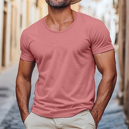  男性用 Tシャツ モイスチャーウィッキングシャツ 半袖 Ｖネック 夏 春 平織り レトロ風 ベーシック カジュアル Ｖネック ビンテージ ストリート カジュアル ブラック ホワイト ピンク メンズトップTシャツ