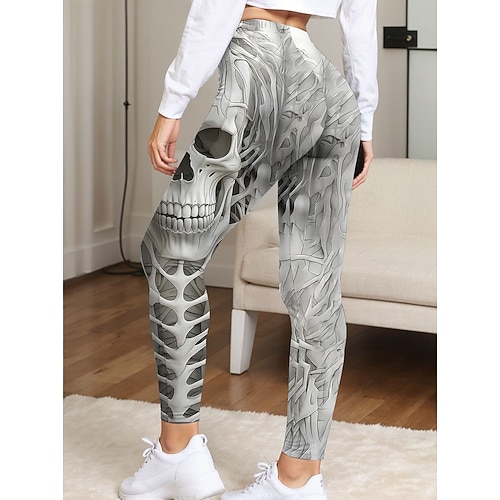  Mulheres Leggings Férias Vintage Moda Mimolet Cintura AltaPantsHalloween Gráfico Caveiras dia das Bruxas Estampado Macio Respirável Com Stretch Férias Rua Casual Branco Azul Verde cáqui Primavera