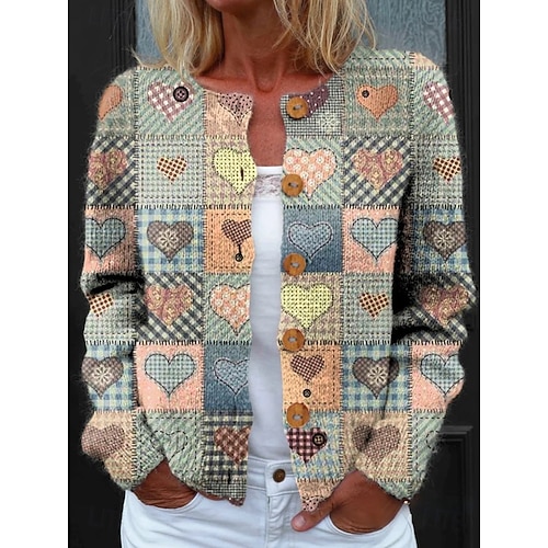  Femmes Cardigan Élégant Vacances ancien Fleuri Graphique Côtelé Col ras du cou Boutons Imprimé manche longue Hauts Réguliers Tricoter Extérieur Week-end Vert Claire Rose Claire Automne Hiver