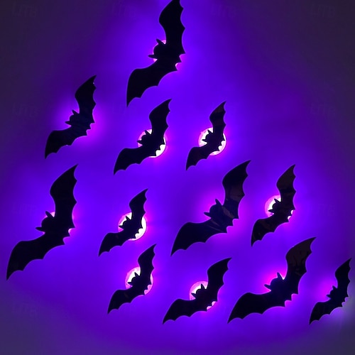  Halloweenské 3D samolepky na zeď s netopýrem, pavoukem, LED tištěné samolepky na netopýry, odnímatelné samolepky na okna do koupelny, dveří, domova, ložnice, párty potřeby