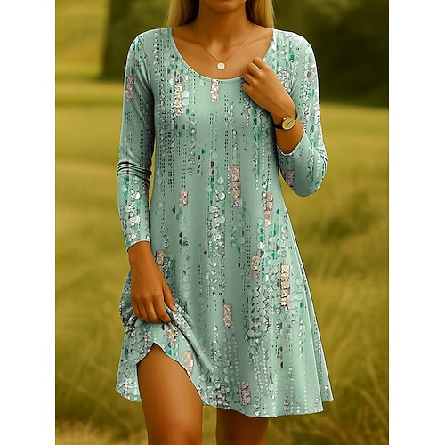  Pentru femei Rochie Mini Rochii Tricou Rochie de Vară Rochie A line Casual Boho Zilnic Concediu Dată Fit regulat Floral Grafic Manșon Lung Stil Nautic Verde Deschis Roz Îmbujorat Roșu Vin Roșu-aprins
