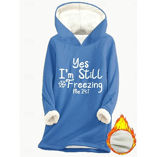  Per donna Felpa con cappuccio Grafico Lettera Caldo Casual Pile Sherpa Manica Lunga Con Cappuccio Top lunghi Streetwear Abbigliamento Quotidiano Casuale Stampato Rosa scuro Blu Grigio Autunno Inverno