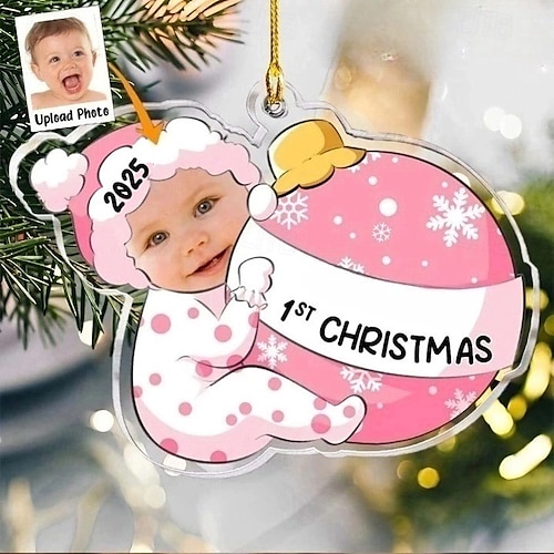  Personlige foto julekuler 1. første julefeiring tilpasset babyfjes akryl 2D tilpasset juletrær julekuler juledekorasjon hengende pendanter gaver