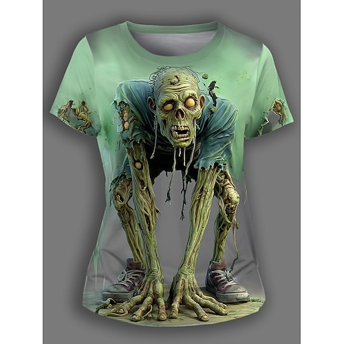  Halloween Női Póló Koponyák Grafika Kényelmes Vicces Rövid Ujjú Könyök Nyak Kerek Nyak Rendes Felsők Napi Kimenő Hétvégi Nyomtatás Sárga Kék Lila Zöld Nyár