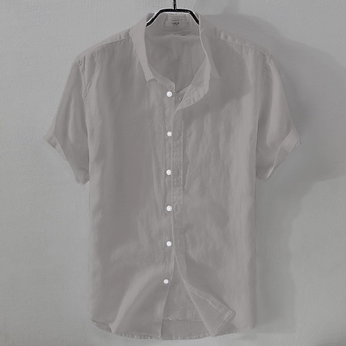  Homme Chemise Chemise en lin Chemise Décontractée Chemise en coton Uni Vacances Rue Noir Blanche Rose Claire Bleu Manche Courte Col Rabattu Été Vêtement Tenue Boutonné