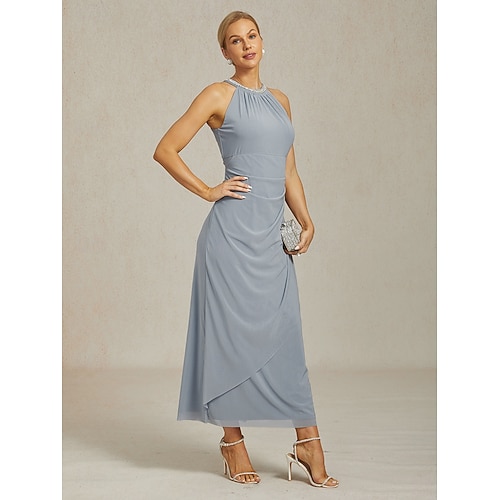  Pentru femei Rochie Maxi Rochie teacă Elegant Petrecere cocktail Culoare solidă Fără manșon Stil Nautic Albastru Prăfuit Vară