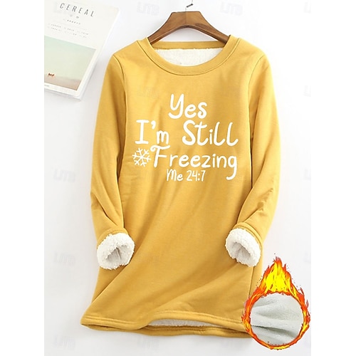  Damen Pullover Sweatshirt Buchstabe Lässig Komfort Langarm Rundhalsausschnitt Rundhals Normale Oberteile Straße Alltagskleidung Druck Schwarz Gelb Rosa Rote Blau Herbst Winter