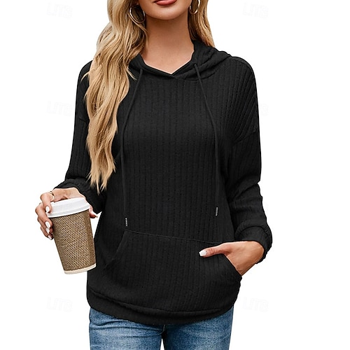  Dame Pullover hettegenser-genser عادي Gatemote Fritid Langermet Med hette Vanlige topper Gate Ferie Lomme Svart Rosa Blå Grønn Beige Høst Vinter