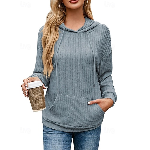  Dame Pullover hettegenser-genser عادي Gatemote Fritid Langermet Med hette Vanlige topper Gate Ferie Lomme Svart Rosa Blå Grønn Beige Høst Vinter