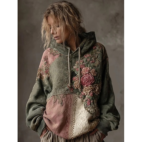  Kvinners 3D Print Hetter Pullover Sweatshirt Overdimensjonert Langermet Kledelig Grafisk Blomster Varm Aktiv Hetter Vanlige Topper Gate Hverdagsklær Patchwork Rosa Vår Høst Vinter