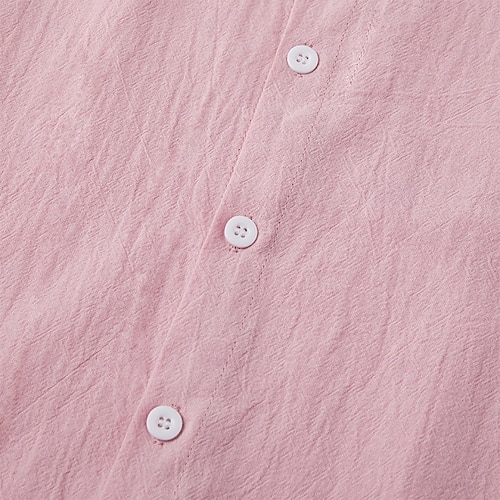  Herren Leinenhemd Freizeithemd Strandhemd Knopfhemd Hemden zum Herausstecken Einfach Urlaub Kreuzfahrt Schwarz Weiß Rosa Marineblau Langarm Revers Frühling & Sommer Bekleidung Basic