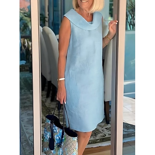 Femmes Robe Longue Maxi Robe Robes en coton et lin Robe Décontractée Élégant Basique Occasionnel Vacances Soirée Travail Coupe régulière Uni Sans manches Col de chemise Noir Jaune Rose Claire Bleu
