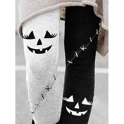  Dam Byxor Damasker Mysiga leggings Streetwear Ledigt Fullängd Hög midjaPantsHalloween Pumpa Elastisk midja Mönster Mateial som andas Bekväm Elastisk Semester Gata Dagliga kläder Vit Sommar Vår Höst