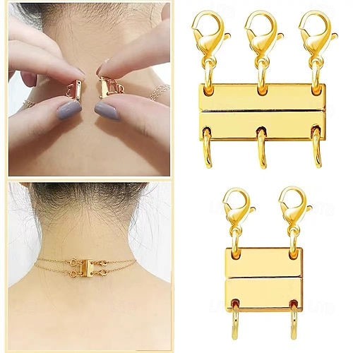 4 peças de fechos de colar em camadas - separador de ouro 18k para camadas, fechos magnéticos múltiplos e fechos para extensor de corrente feminina