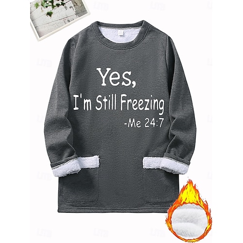  Per donna Felpa Pullover Pullover Grafico Lettera Caldo Moda Casual Manica Lunga Girocollo Top Regolari Streetwear Abbigliamento Quotidiano Tasca Stampato Nero Rosa scuro Blu Grigio Autunno Inverno
