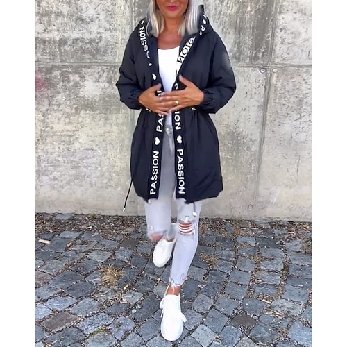 Damen Freizeitjacke Warm Bequem Reißverschluss Tasche Mode Outdoor Buchstabe Ausgehen Wochenende Reisverschluss Regulär Mit Kapuze Normale Passform Langarm Oberbekleidung Dunkelblau Herbst Winter Damen Freizeitjacke Warm Bequem Reißverschluss Tasche Mode Outdoor Buchstabe Ausgehen Wochenende Reisverschluss Regulär Mit Kapuze Normale Passform Langarm Oberbekleidung Dunkelblau Herbst Winter