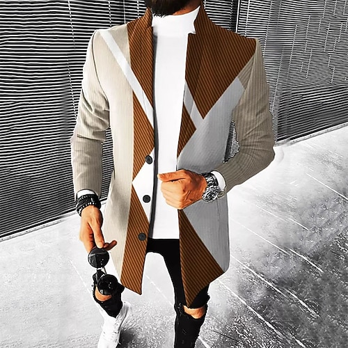 Herren Ombre Geometrisch Mantel Lässig Geschäft Lässig Täglich 3D-Druck Knöpfe Fronttasche Frühling Herbst Winter Fallendes Revers Langarm Blau Braun
