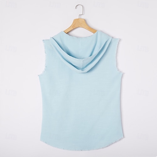 Herren Weste Tanktop aus Leinen Ärmelloses Shirt Ärmellos Mit Kapuze Sommer Einfach Mode Designer Lässig Mit Kapuze Outdoor Lässig Ausgehen Weiß Rosa Khaki Top T-Shirt für Herren