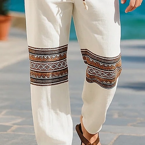  Per uomo Pantaloni di Lino Pantaloni Pantaloni Estivi Pantaloni Larghi Pantaloni boho Coulisse Elastico in vita Stampato Semplice Etnico Comodità Traspirante Lunghezza intera All'aperto Casuale