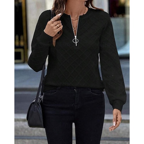  Per donna Felpa con texture Felpe Felpe con cerniera Semplice Streetwear Casual Comodo Manica Lunga Collo Alto Top Regolari Streetwear Ferie Uscire Zip a un quarto Bianco Primavera Autunno