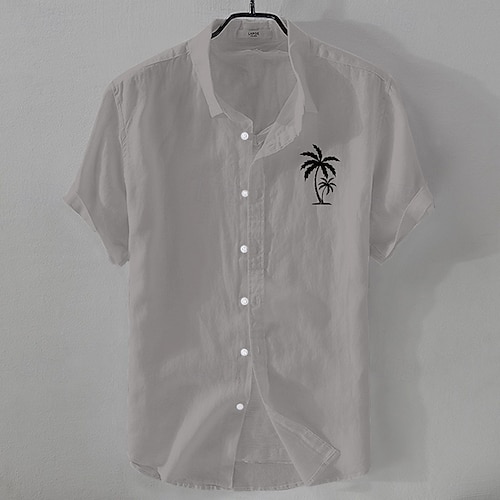 Men's Linen Shirt Minimalist Aloha Shirt Casual Shirt Cotton Linen Shirt Button Up Shirt Coconut Tree Vacation Street Black White Pink Dark Navy Short Sleeve Lapel Summer Clothing Apparel Button-Down