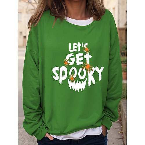  Sweat-shirts d'Halloween pour femmes, graphiques, décontractés, manches longues, col ras du cou, hauts réguliers, imprimés décontractés, noir, bleu, orange, vert, kaki, automne et hiver