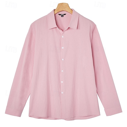  Herren Leinenhemd Freizeithemd Strandhemd Knopfhemd Hemden zum Herausstecken Einfach Urlaub Kreuzfahrt Schwarz Weiß Rosa Marineblau Langarm Revers Frühling & Sommer Bekleidung Basic