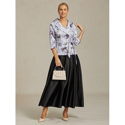  Dame Dressy topper Blomstret Elegant Årgang Bryllup 3/4 ermer V-hals Vanlige topper Bryllupsgjest Festkveldsklær Lys Lilla Vår, Høst, Vinter, Sommer