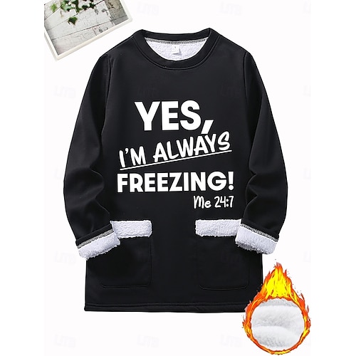  Dames Trui-sweatshirt Pullover Grafisch Brief Warm Modieus Casual Lange mouw Strakke ronde hals Ronde hals Lange tops Straat Dagelijks gebruik Zak Afdrukken Zwart Donker Roze blauw Grijs Herfst Winter