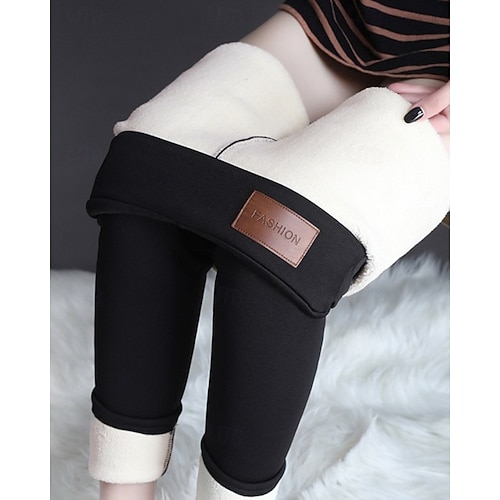 Per donna Pantaloni Eleganti Leggings Fodera in pile accogliente Streetwear Casual Lunghezza intera Naturale Semplice Elastico in vita Confortevole Streetwear Ferie Abbigliamento quotidiano Rosso