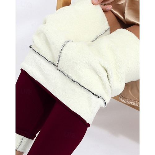 Per donna Pantaloni Eleganti Leggings Fodera in pile accogliente Streetwear Casual Lunghezza intera Naturale Semplice Elastico in vita Confortevole Streetwear Ferie Abbigliamento quotidiano Rosso