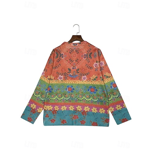  Női kardigán pulóver kötött bordás gombos elől kerek nyakú hosszú ujjú könnyű női elegáns vintage virágos grafikai csíkozott gombok nyomtatás kötött kültéri hétvégi rózsaszín lila ősz tél