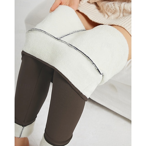  Per donna Pantaloni Eleganti Leggings Fodera in pile accogliente Streetwear Casual Lunghezza intera Naturale Semplice Elastico in vita Confortevole Streetwear Ferie Abbigliamento quotidiano Rosso
